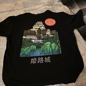 Black Graphic Tee with Castle Design